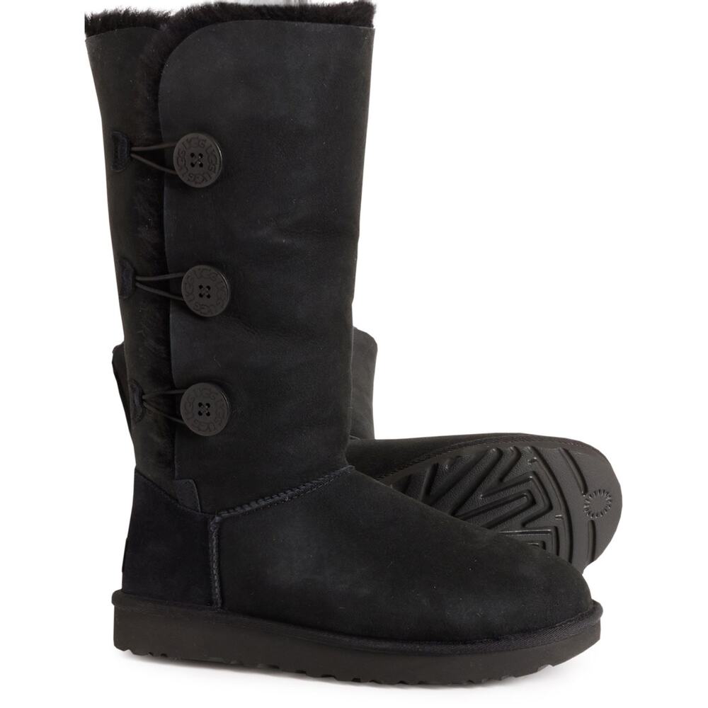 UGG Australia Women's Black Suede Bailey Button Triplet II Tall Boots 5 NEW